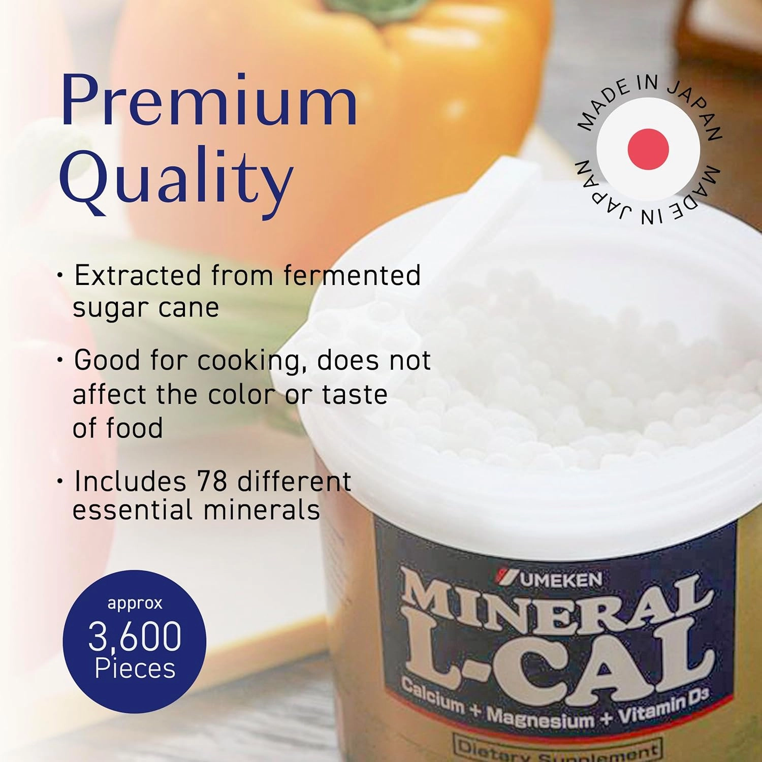 Mineral L-Cal, Calcium with Vitamin D3 In Ball Format, Enriched with Magnesium and Minerals, Water Soluble and Fast Absorbing, Calcium Magnesium D3 Supplement, 3,600 Balls & 360g per Bottle, Pack of 2