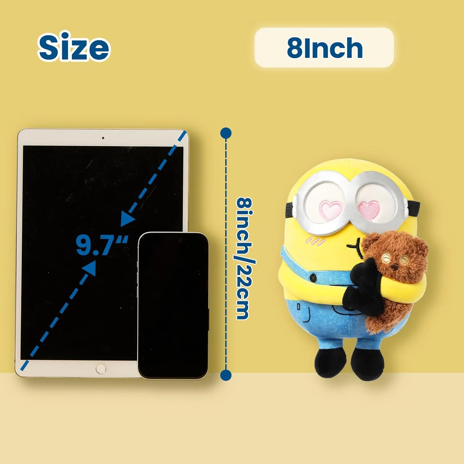 MINISO 8" Minions Stuffed Animals Plush Toys, Cute Sleeping Bedding Stuffed Animals Kawaii Plushies Pillow for Kids (Bob Tim)