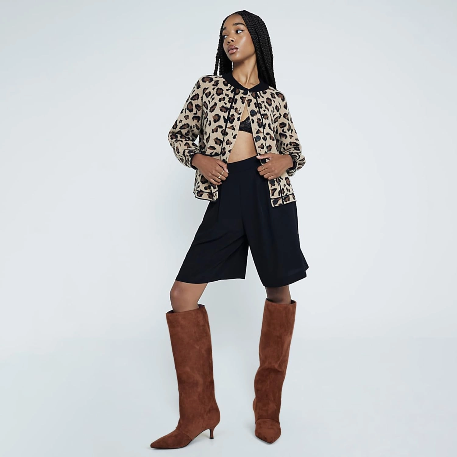 MIRAAZZURRA Knee High Boots Kitten Heel Tall Boots Low Heel Pointed Toe Pull on Slouchy Fashion Long Boots for Women