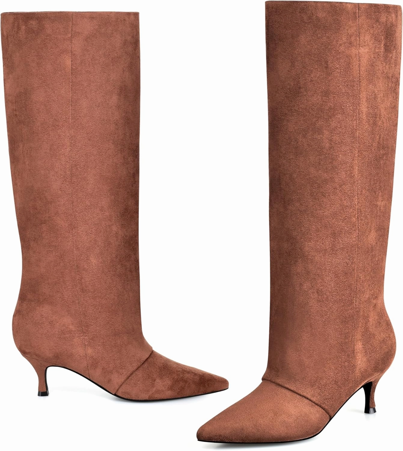 MIRAAZZURRA Knee High Boots Kitten Heel Tall Boots Low Heel Pointed Toe Pull on Slouchy Fashion Long Boots for Women