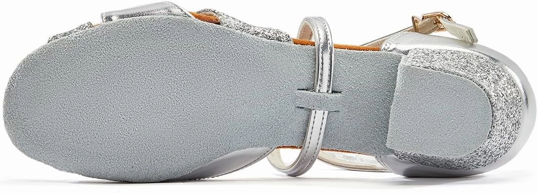 missfiona Girls Soft-Soled Glittering Latin Ballroom Dance Shoes Kids Low Heels