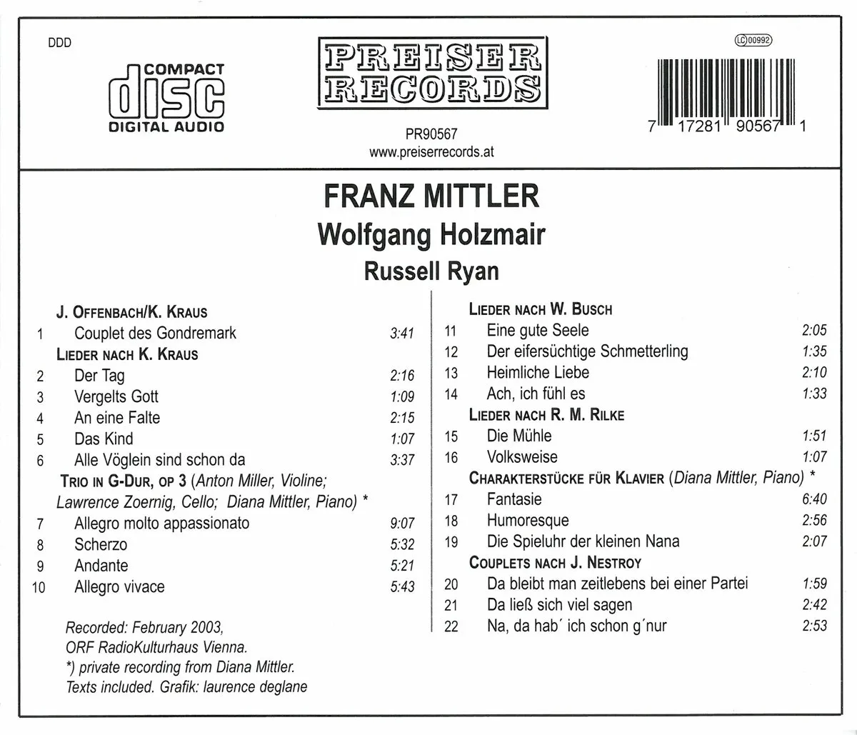 Mittler, Franz : Lieder