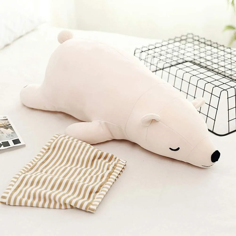MMTTAO Stuffed Polar Bear Animal Plush Toy 20 Inch Large White Sleeping Bear Animal Stuff Soft Plushies Cute Dolls Collection Huggable Throw Pillow Cushion Gifts for Kids Children Boys Girls, 20Inches