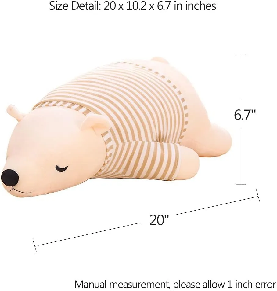 MMTTAO Stuffed Polar Bear Animal Plush Toy 20 Inch Large White Sleeping Bear Animal Stuff Soft Plushies Cute Dolls Collection Huggable Throw Pillow Cushion Gifts for Kids Children Boys Girls, 20Inches