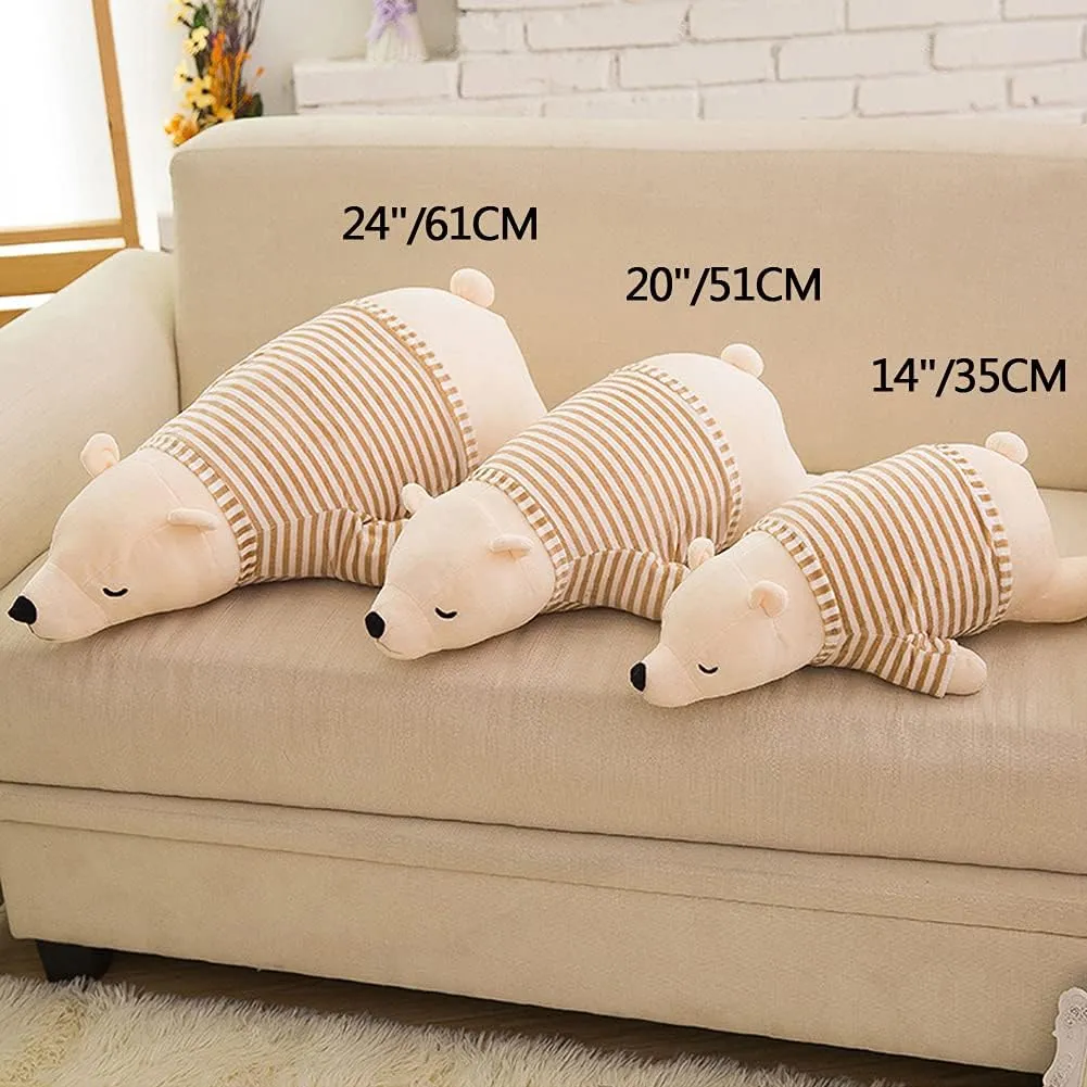 MMTTAO Stuffed Polar Bear Animal Plush Toy 20 Inch Large White Sleeping Bear Animal Stuff Soft Plushies Cute Dolls Collection Huggable Throw Pillow Cushion Gifts for Kids Children Boys Girls, 20Inches