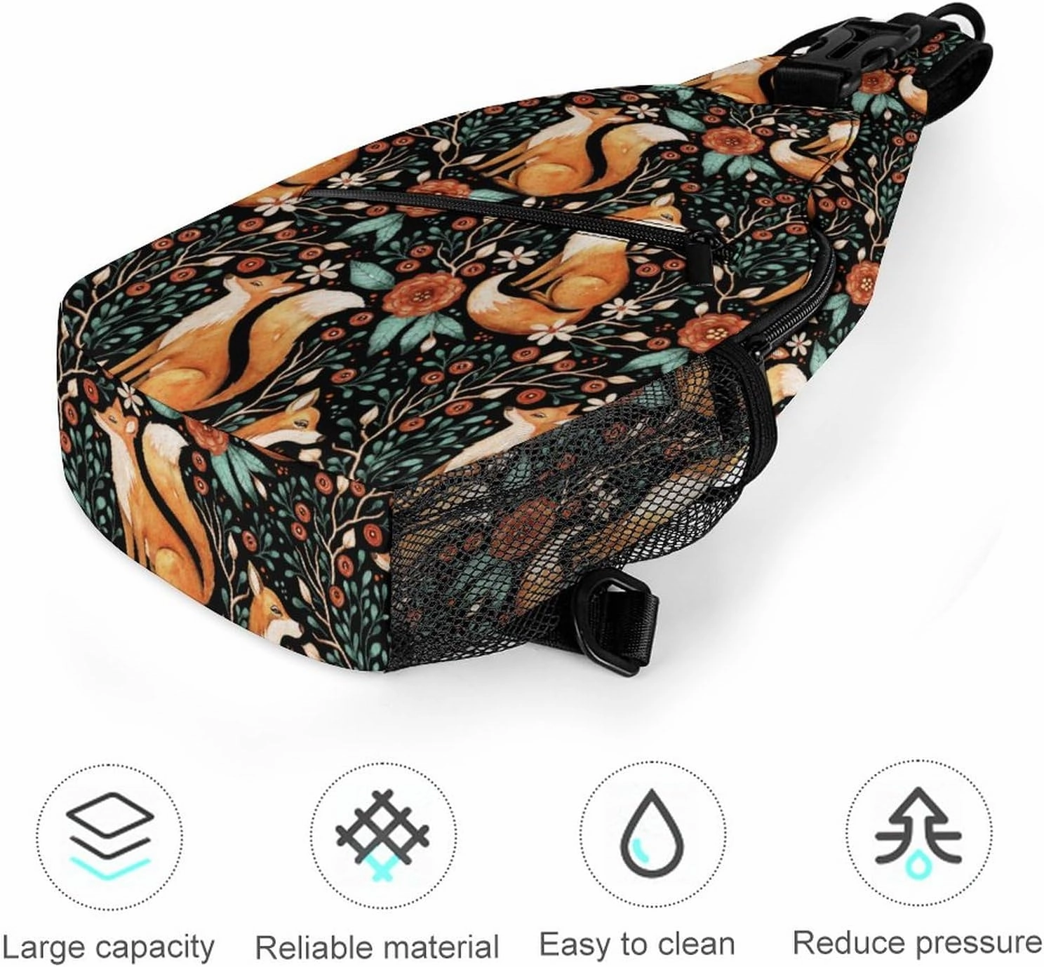 MoBlinko Cute Fox Fall Sling Bag for Women Autumn Forest Flower Adjustable Crossbody Sling Backpack Chest Bag for Travel