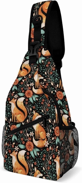 MoBlinko Cute Fox Fall Sling Bag for Women Autumn Forest Flower Adjustable Crossbody Sling Backpack Chest Bag for Travel