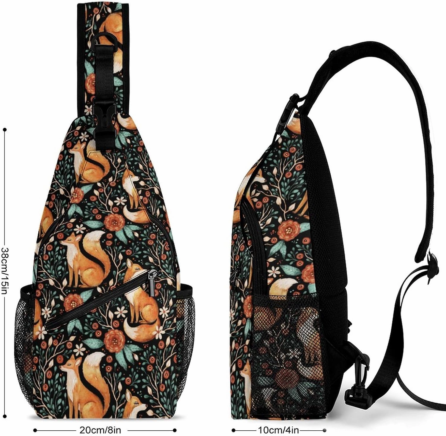MoBlinko Cute Fox Fall Sling Bag for Women Autumn Forest Flower Adjustable Crossbody Sling Backpack Chest Bag for Travel