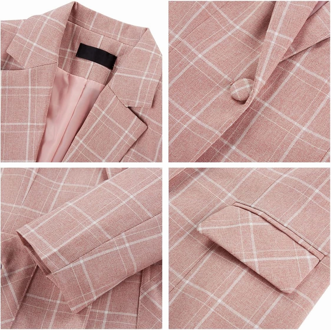 MODFUL Women's 2 Piece Business Plaid Suit Set Office One Button Slim Fit Blazer with Pant