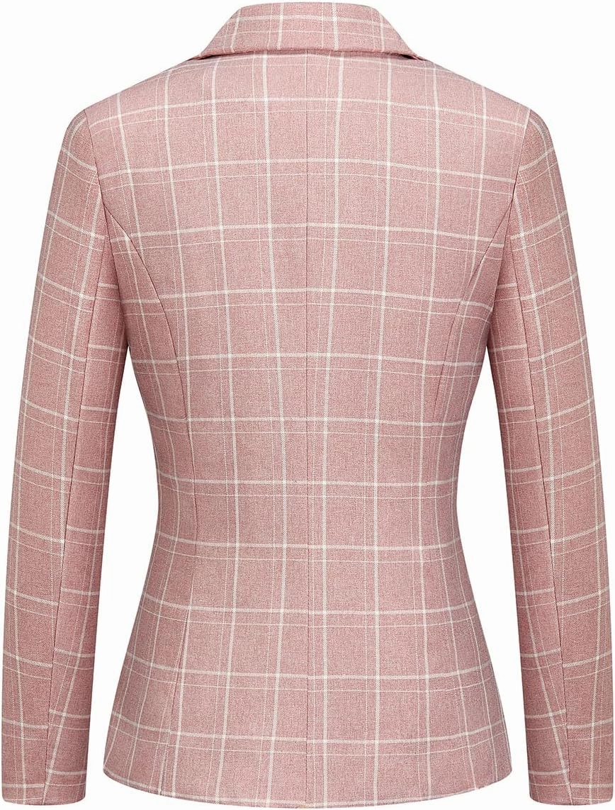 MODFUL Women's 2 Piece Business Plaid Suit Set Office One Button Slim Fit Blazer with Pant