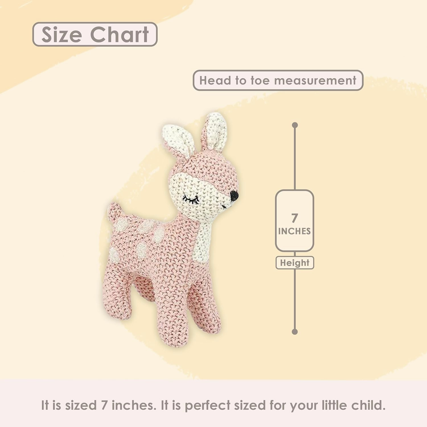 MON AMI Fiona The Deer Knitted Plush Toy – 6”, Plush Fawn Crochet Stuffed Animal for Newborn