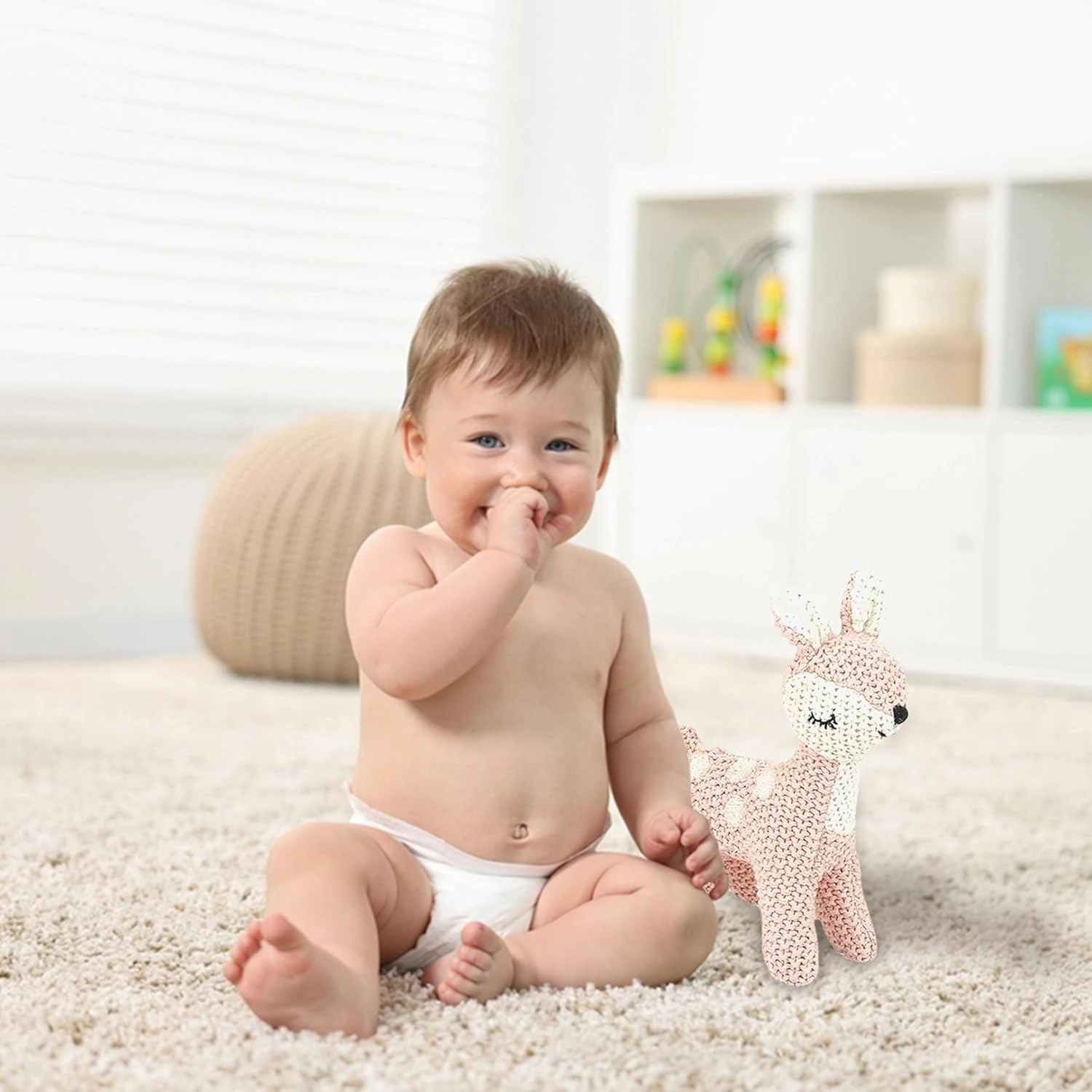 MON AMI Fiona The Deer Knitted Plush Toy – 6”, Plush Fawn Crochet Stuffed Animal for Newborn