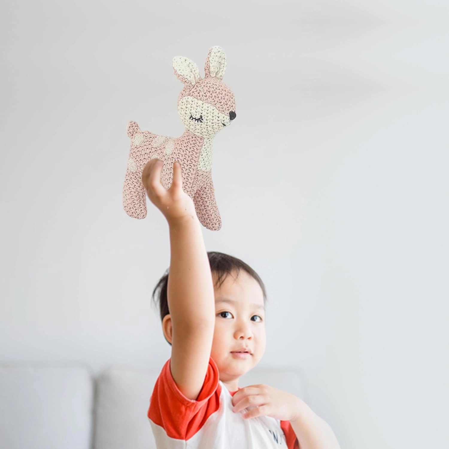 MON AMI Fiona The Deer Knitted Plush Toy – 6”, Plush Fawn Crochet Stuffed Animal for Newborn