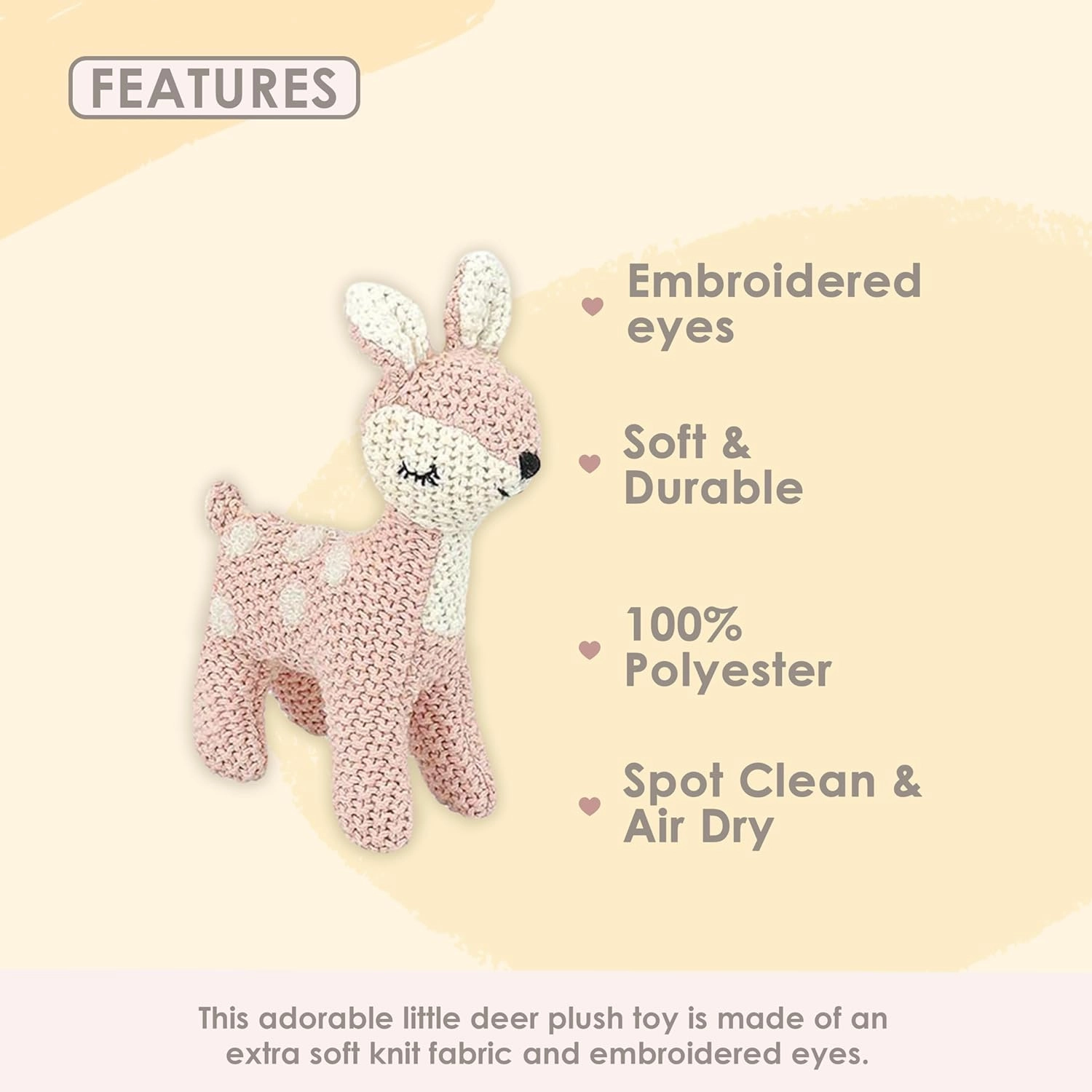 MON AMI Fiona The Deer Knitted Plush Toy – 6”, Plush Fawn Crochet Stuffed Animal for Newborn