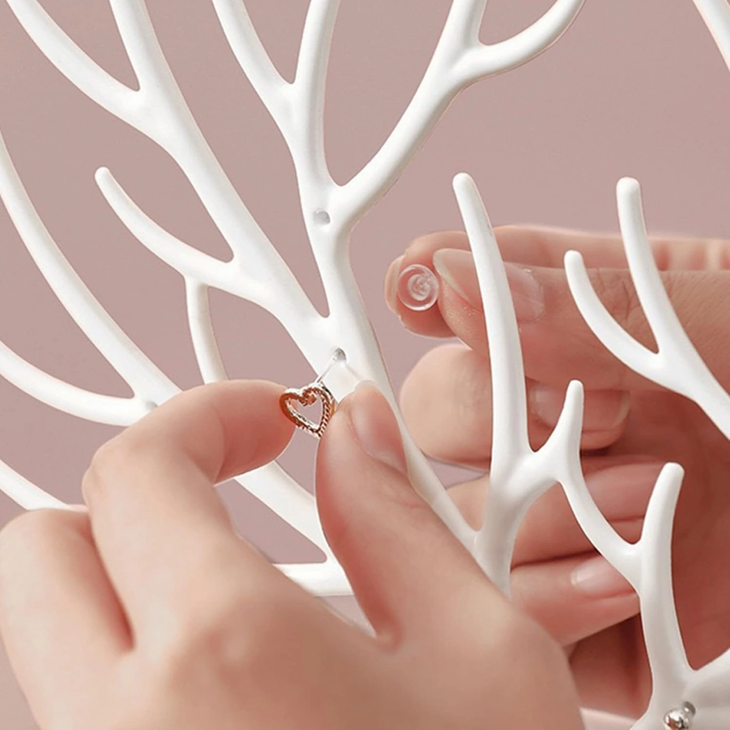 MORE&LESS Antlers Jewelry Display Stand with Aluminium alloy handle, Tree Tower Rack Hanging Organizer for Ring Earrings Necklace Bracelet, Deer Horn Tree Stand with Storage Drawer and Tray