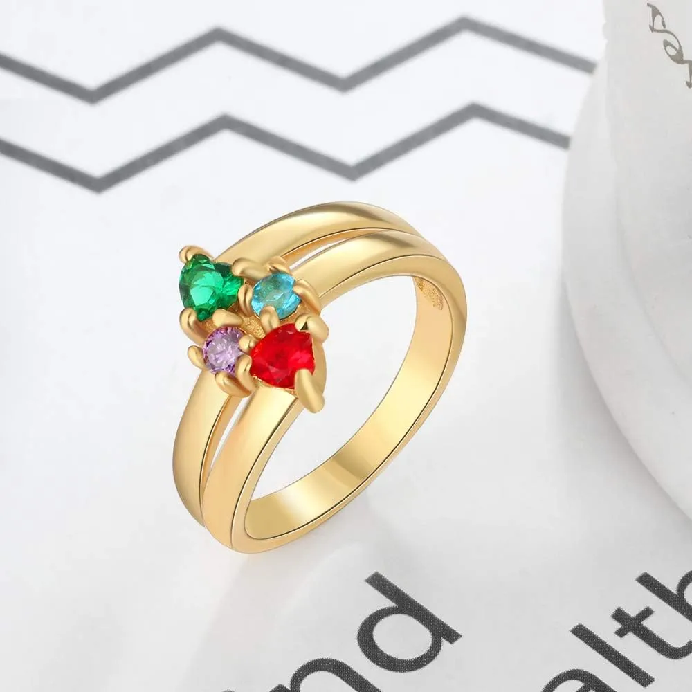 Mothers Rings with 4 Simulated Birthstones Engraved 4 Names Personalized Custom Family Rings Christams Jewelry for Mom Grandma