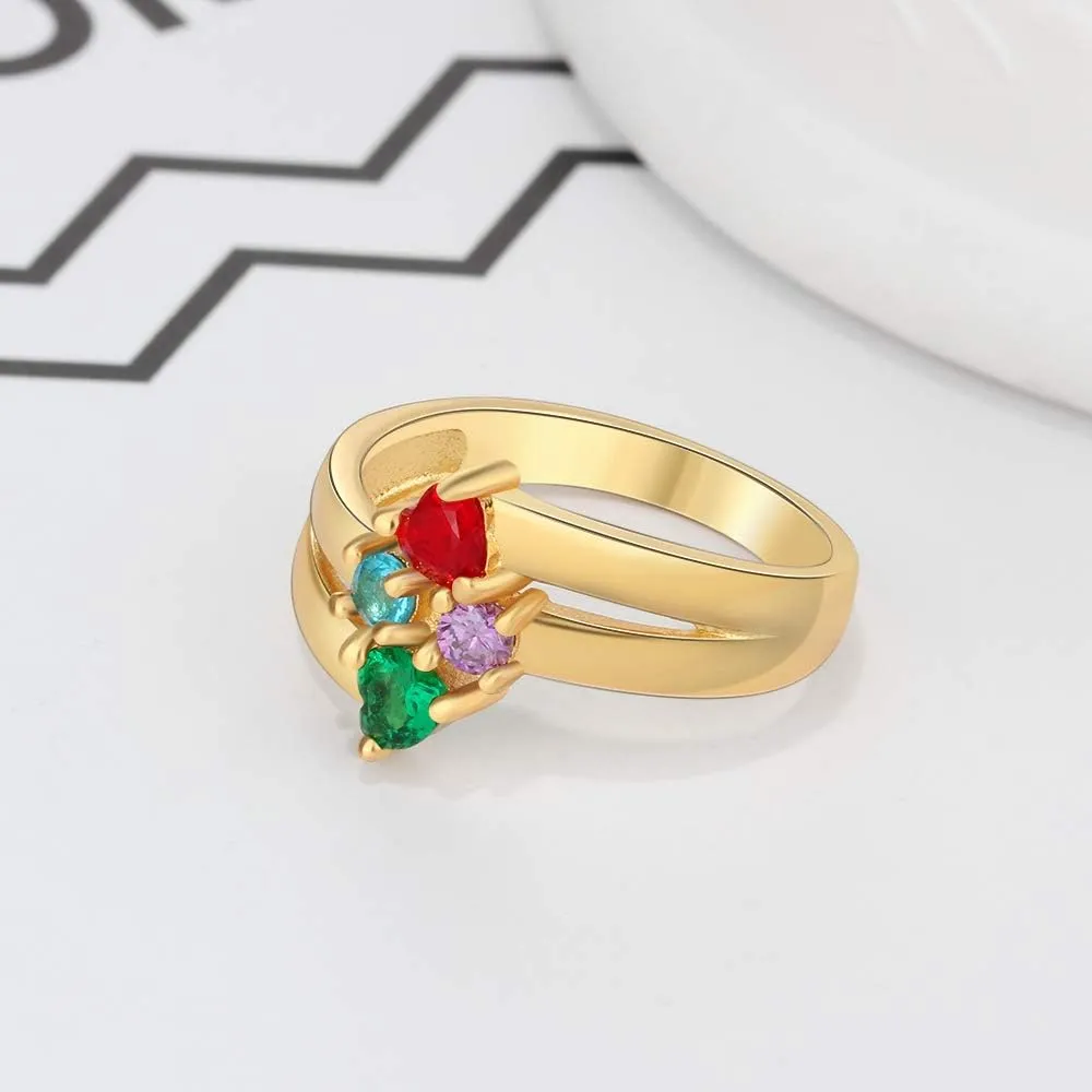 Mothers Rings with 4 Simulated Birthstones Engraved 4 Names Personalized Custom Family Rings Christams Jewelry for Mom Grandma
