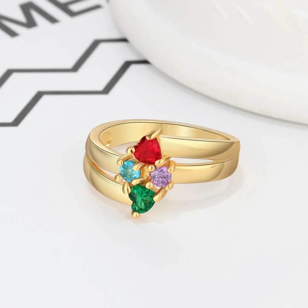 Mothers Rings with 4 Simulated Birthstones Engraved 4 Names Personalized Custom Family Rings Christams Jewelry for Mom Grandma