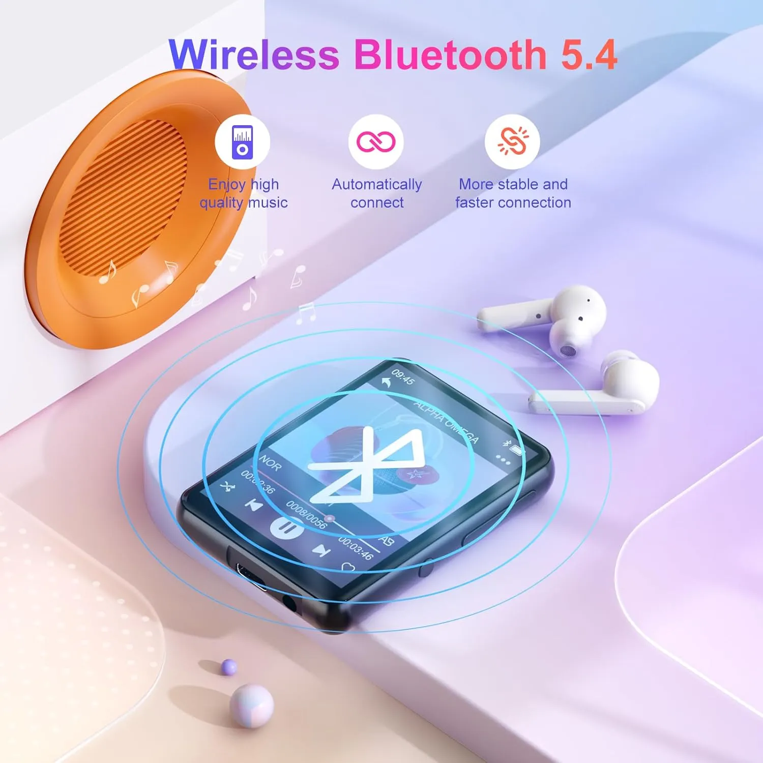 MP3 Player with Bluetooth 5.4, 128GB Portable Music Player with 2.4” Full Touch Screen Built-in Speaker, FM Radio, Recorder, Supports MicroSD up to 128GB, Great for Kids and Sports（Black）