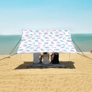 Musical Blue Beach Canopy Tent Anti-UV & Wind Resistant, Circle Camping Sun Shelter Easy Setup Portable,Outdoor Shade Tents with Sandbags,Sand Shovels,Ground Pegs & Stability Poles