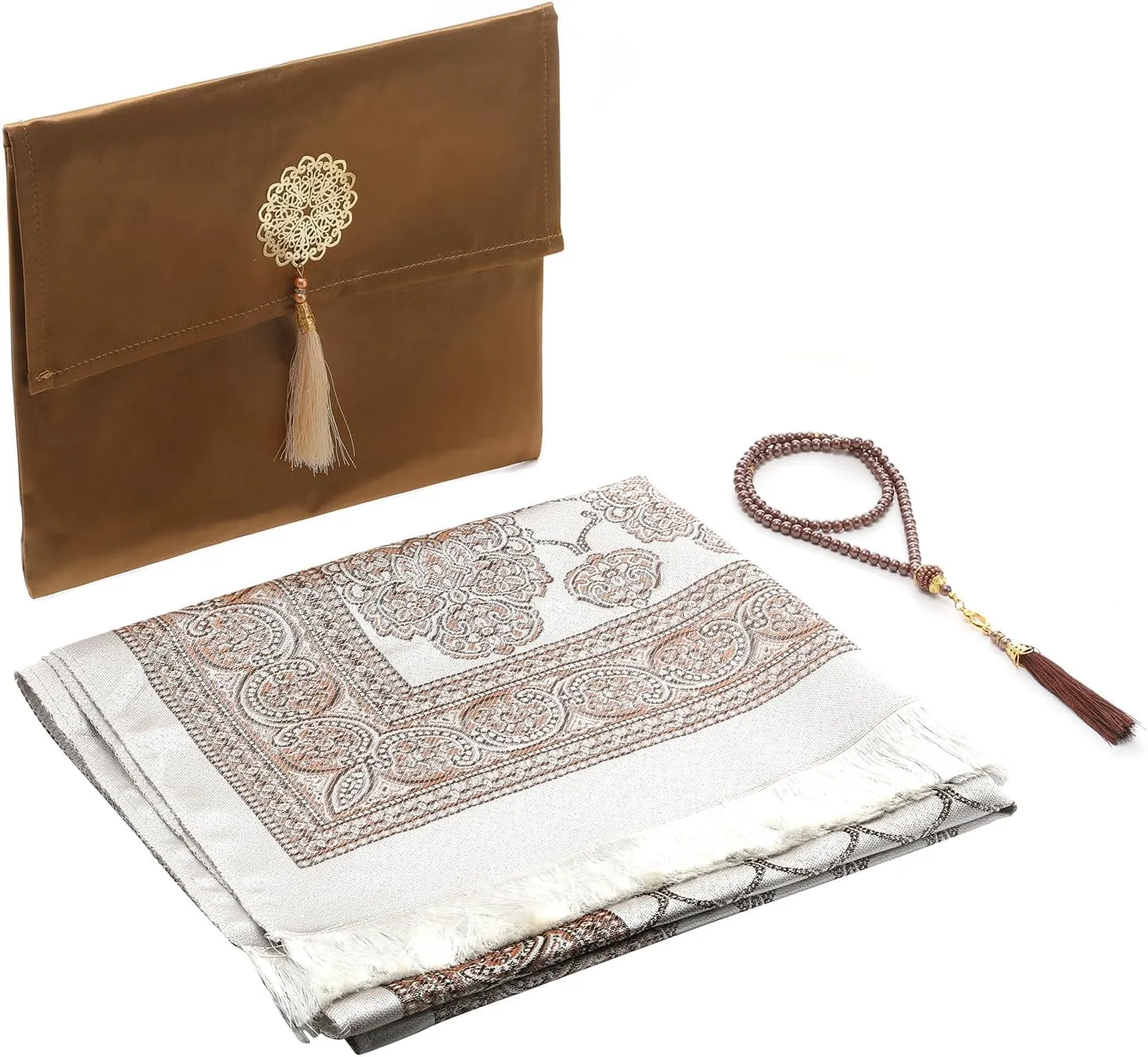 Muslim Prayer Rug and Beads with Portable Bag, Muslim Gifts for Women Men, Janamaz, Sajadah, Soft Mat Islam Gifts Set, Turkish Sajadah for Ramadan, Eid, Hajj, Travel, Pray