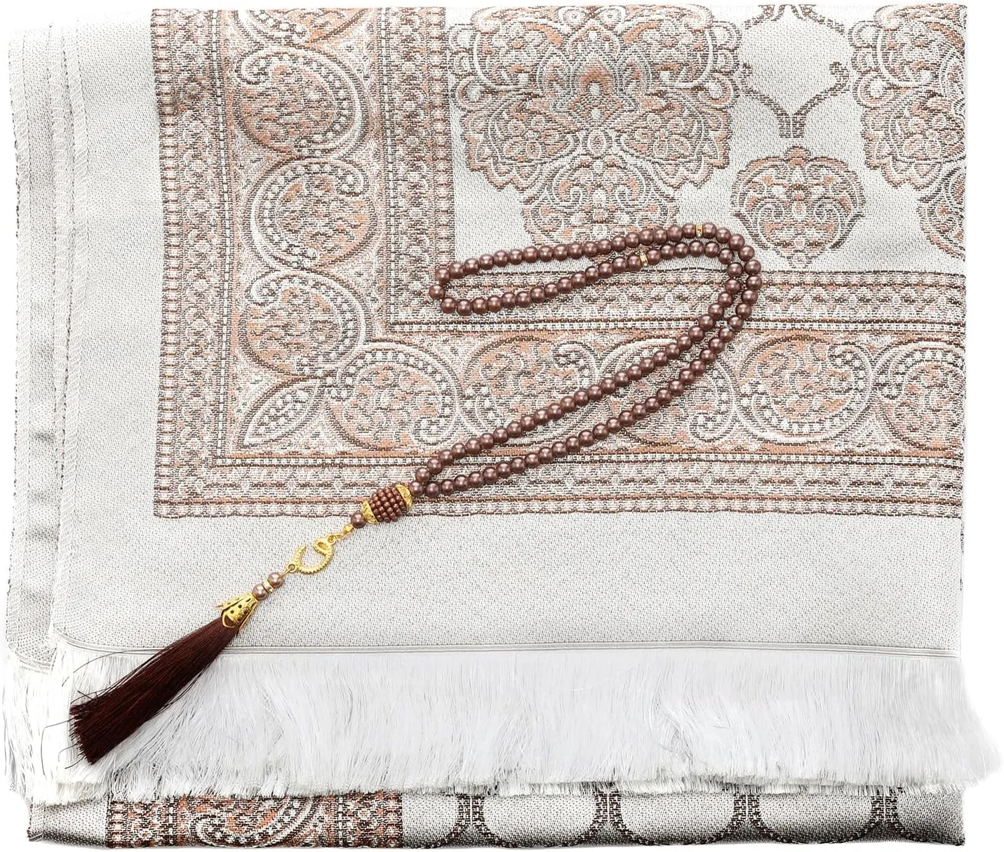 Muslim Prayer Rug and Beads with Portable Bag, Muslim Gifts for Women Men, Janamaz, Sajadah, Soft Mat Islam Gifts Set, Turkish Sajadah for Ramadan, Eid, Hajj, Travel, Pray