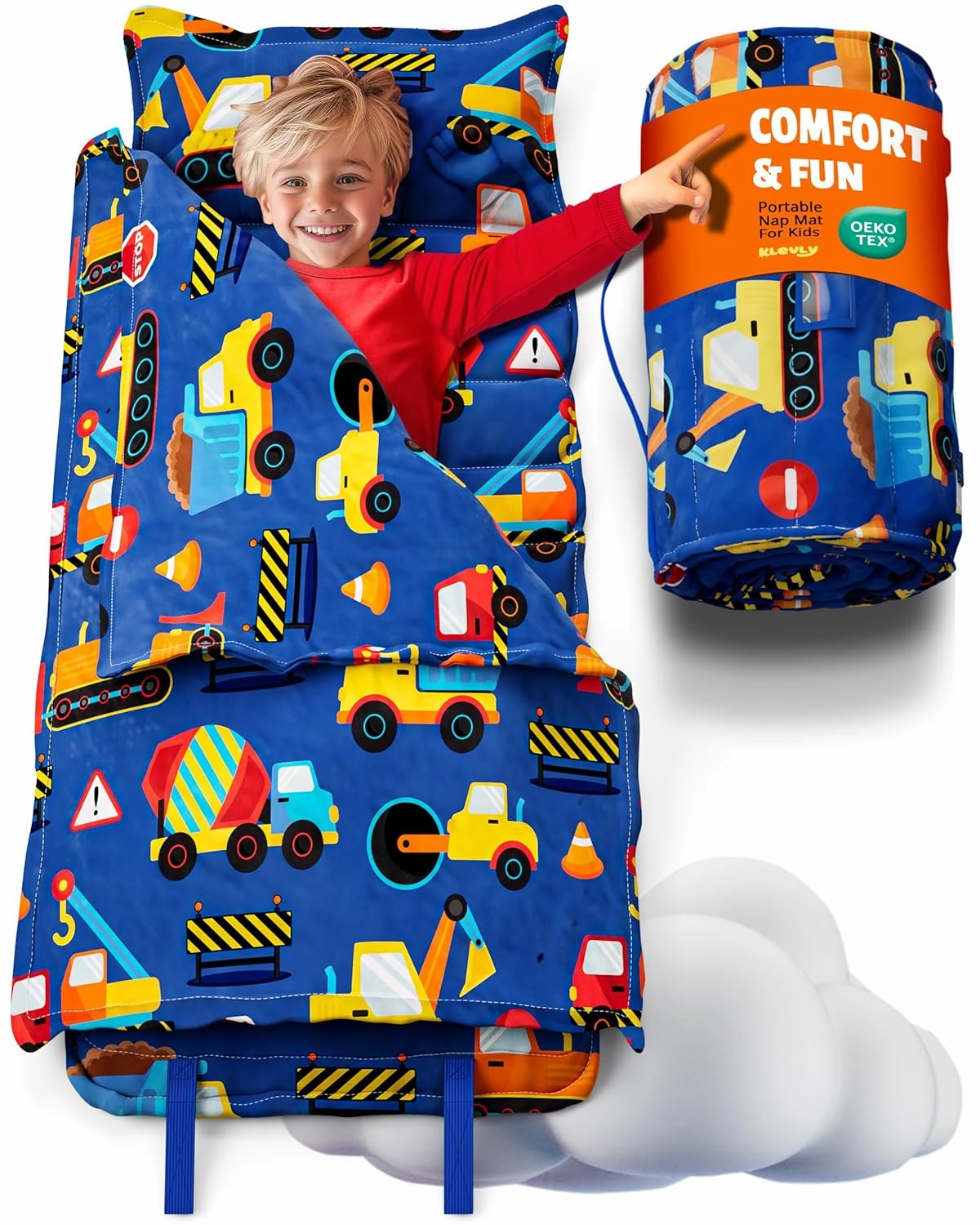 Nap Mats for Preschool Ages 3-5 | Soft & Non-Toxic Fabric | Nap Mat for Toddlers | Toddler Nap mats for Daycare | Kindergarten Nap Mat | Toddler Nap Mat | Construction Kids Nap Mat