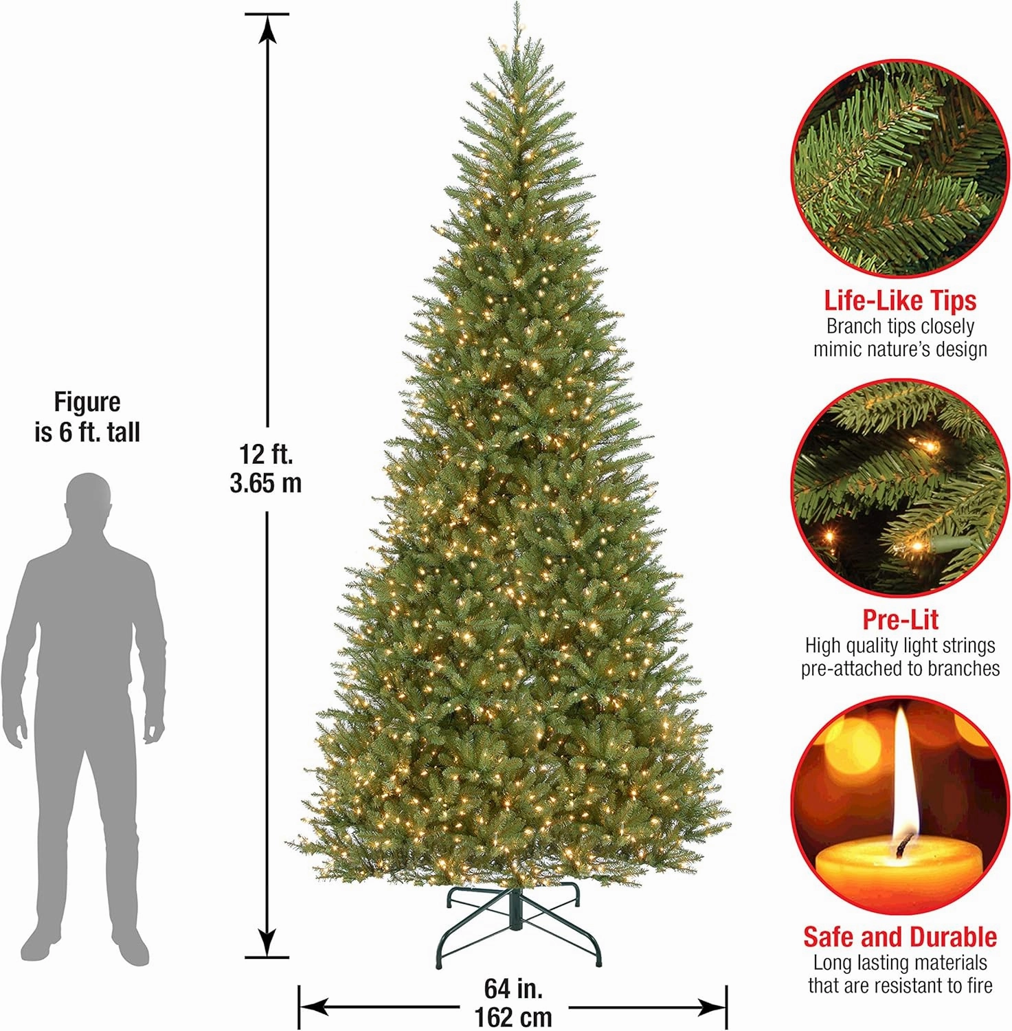 National Tree Company Pre-Lit Artificial Slim Christmas Tree, Green, Dunhill Fir, White Lights, Includes Stand, 12 Feet