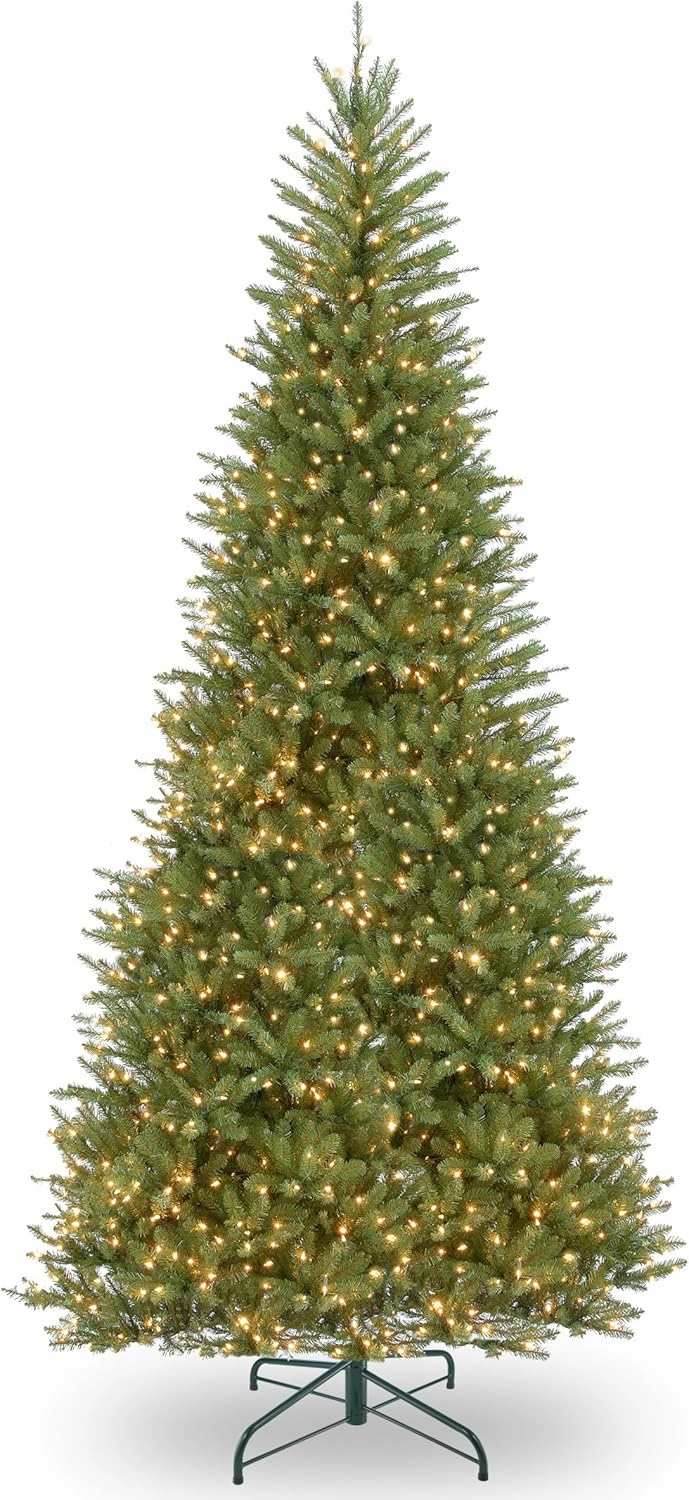 National Tree Company Pre-Lit Artificial Slim Christmas Tree, Green, Dunhill Fir, White Lights, Includes Stand, 12 Feet