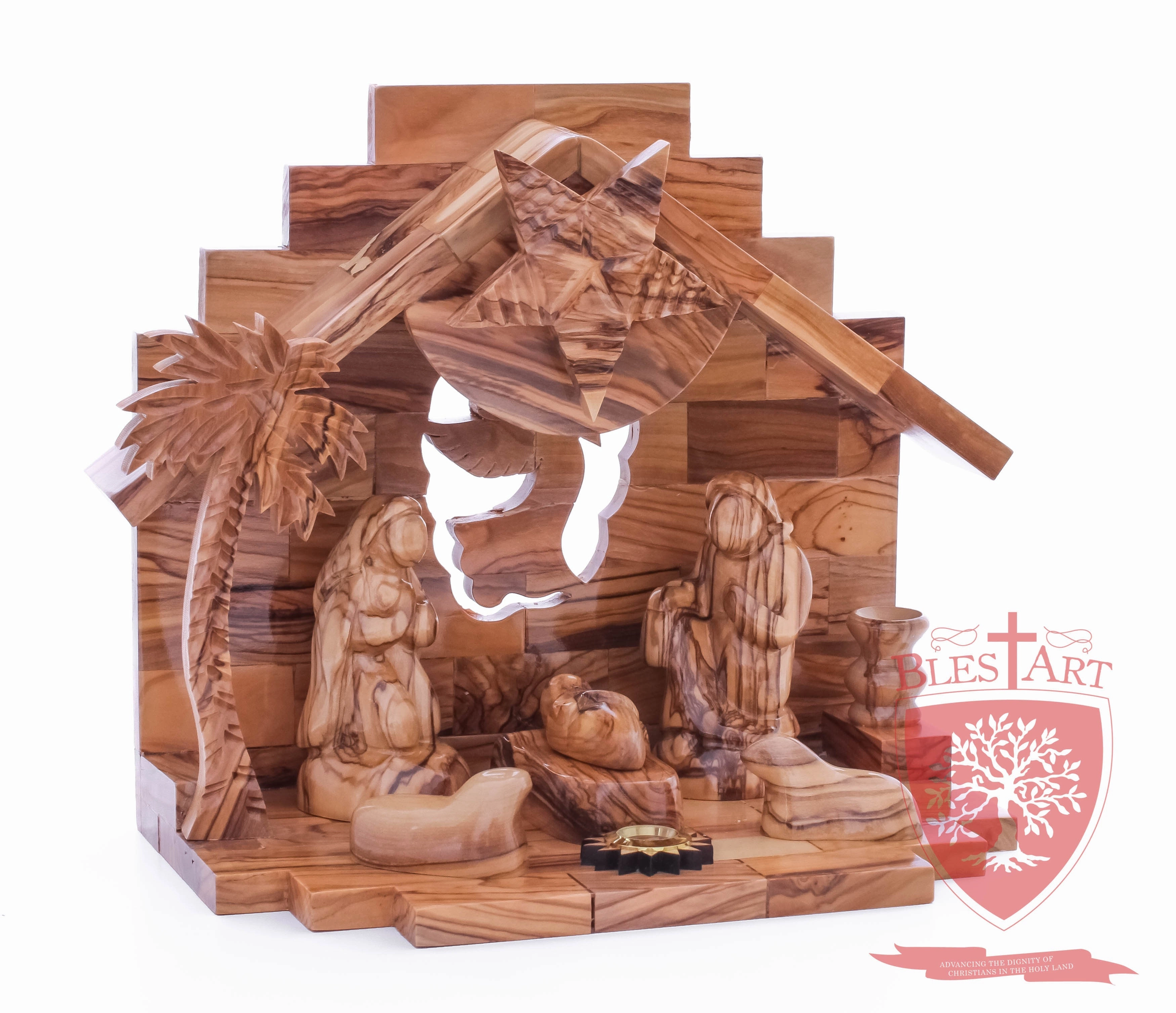 Nativity Set, Musical and non musical, Plain, with Incense from the Tomb of Jesus Size: 7"/ 18 cm Height