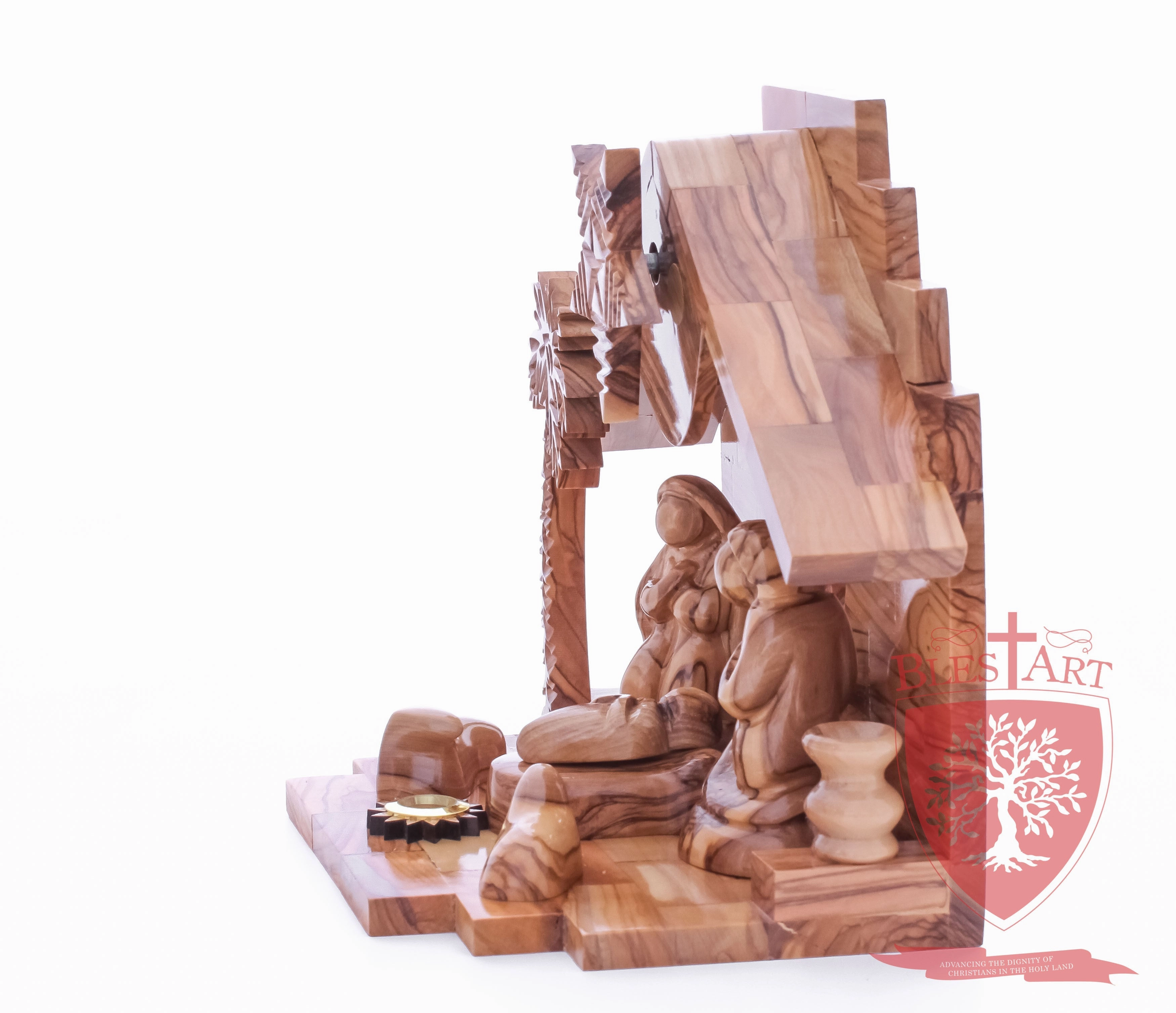 Nativity Set, Musical and non musical, Plain, with Incense from the Tomb of Jesus Size: 7"/ 18 cm Height