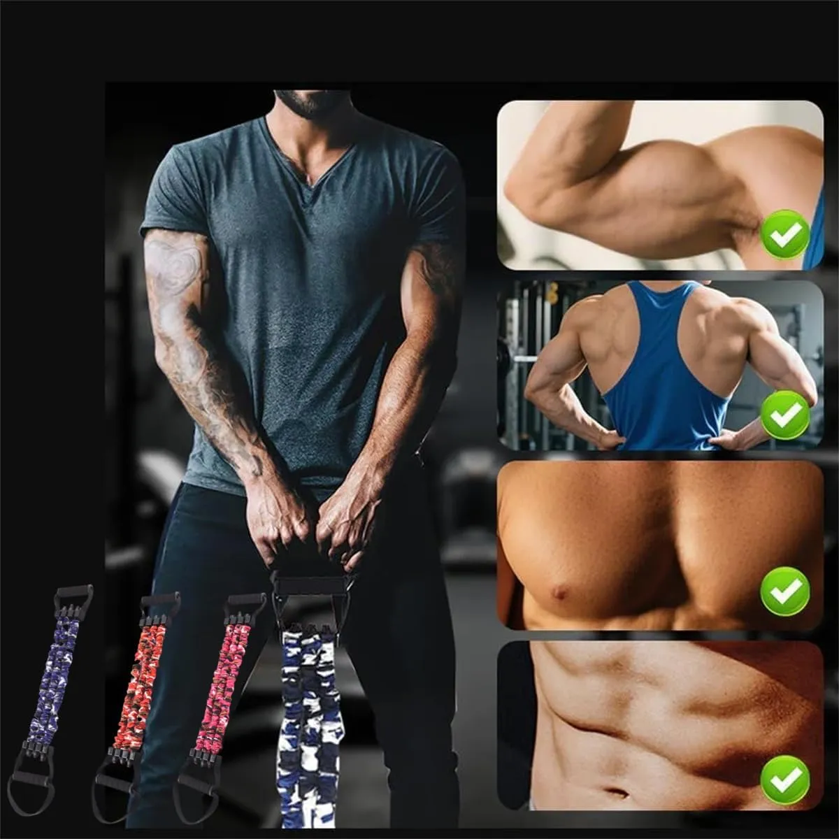 Natural Latex 3-Hole Resistance Stretcher, 2025 New Latex Resistance Band, High Elasticity & Tear Resistant Exercise Bands with Handles,Full-Body Basic Training,Strength Workouts