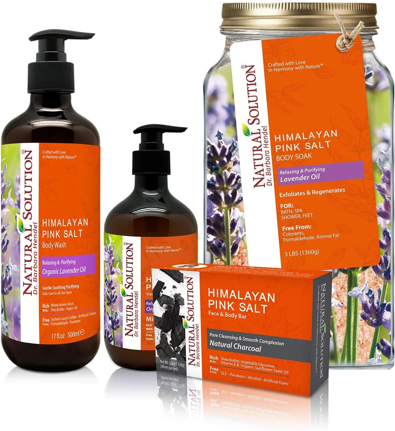 Natural Solution Bath & Body Gift Set with Relaxing Lavender Oil, Includes Body Wash, Hand Soap, Charcoal Soap Bar and Bath Salt, Perfect Gifts Set for Birthday & Christmas