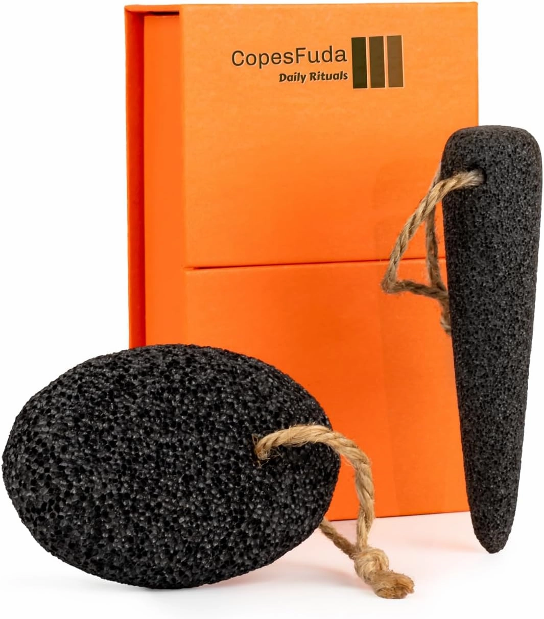 Natural Volcanic Pumice Stone for Feet & Hands. Foot Scrubber for Dead Skin Remover & Deep Cleansing, Cone Shape Stone for Hard-to-Reach Areas Corn Removal, 2 Pieces with Bamboo Charcoal