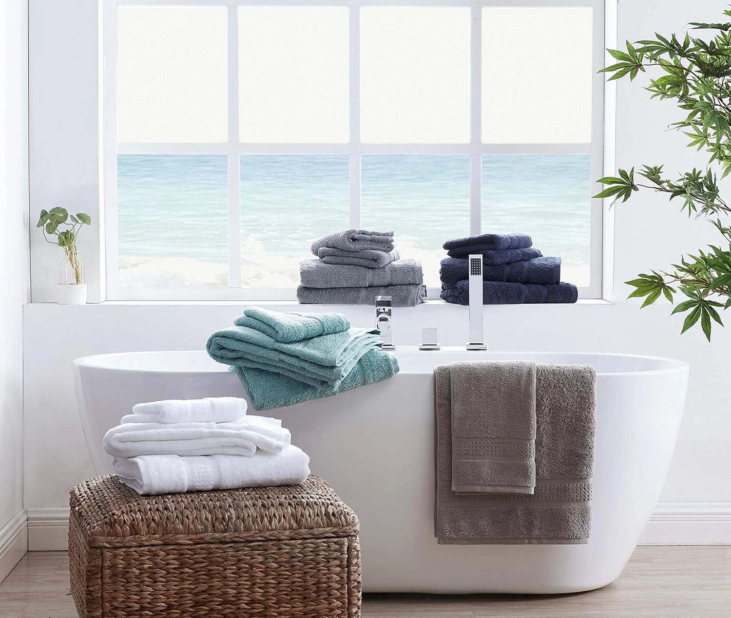 Nautica - Bath Towels, Fade Resistant Bathroom Essentials, Highlight Absorbent, Oeko-Tex Certified (Oceane Grey, 6-Piece)