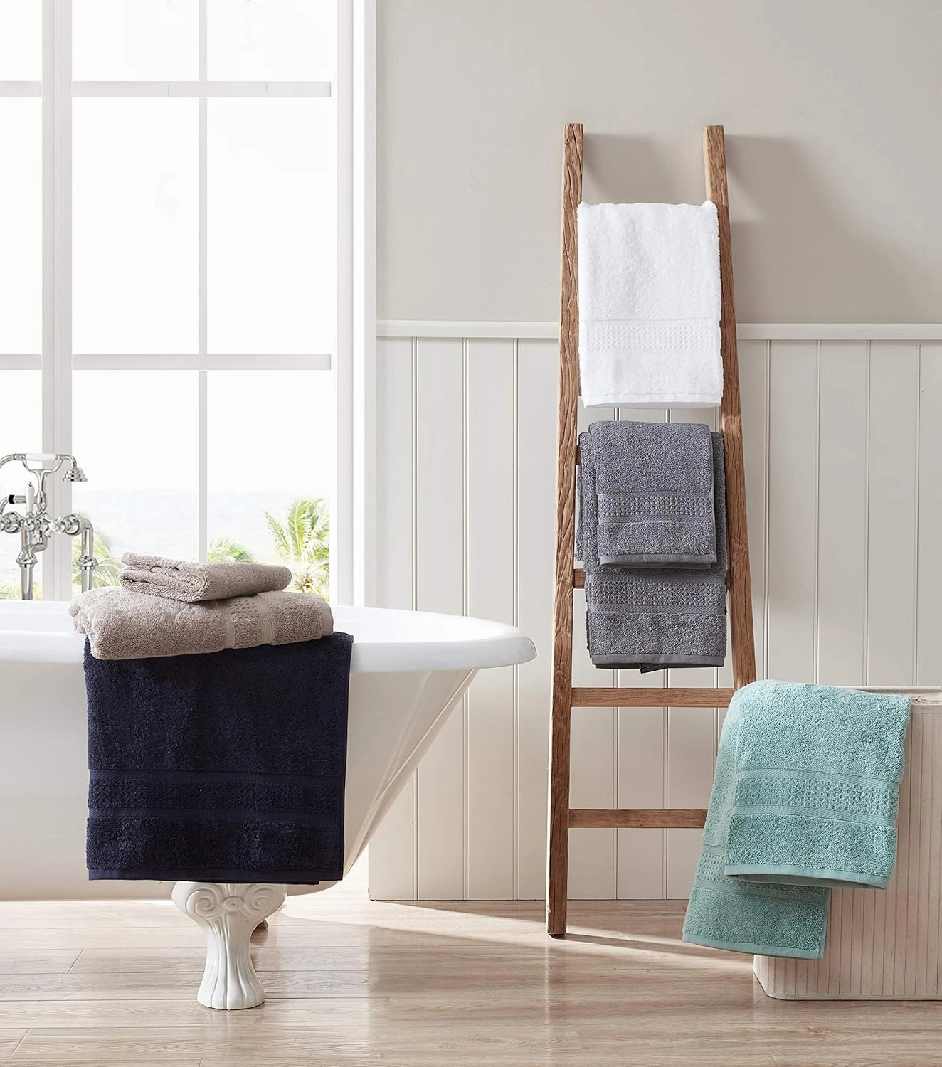 Nautica - Bath Towels, Fade Resistant Bathroom Essentials, Highlight Absorbent, Oeko-Tex Certified (Oceane Grey, 6-Piece)