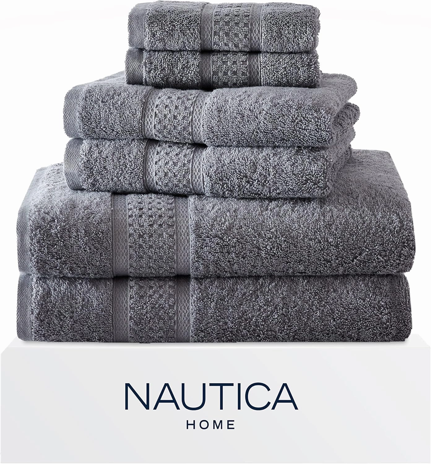 Nautica - Bath Towels, Fade Resistant Bathroom Essentials, Highlight Absorbent, Oeko-Tex Certified (Oceane Grey, 6-Piece)