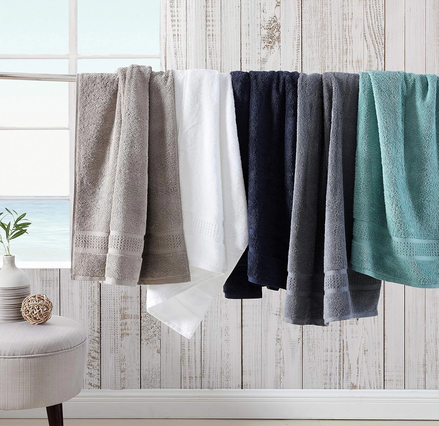 Nautica - Bath Towels, Fade Resistant Bathroom Essentials, Highlight Absorbent, Oeko-Tex Certified (Oceane Grey, 6-Piece)