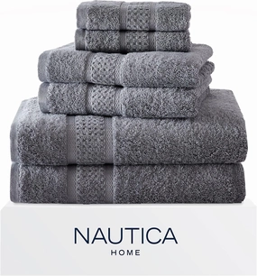 Nautica - Bath Towels, Fade Resistant Bathroom Essentials, Highlight Absorbent, Oeko-Tex Certified (Oceane Grey, 6-Piece)