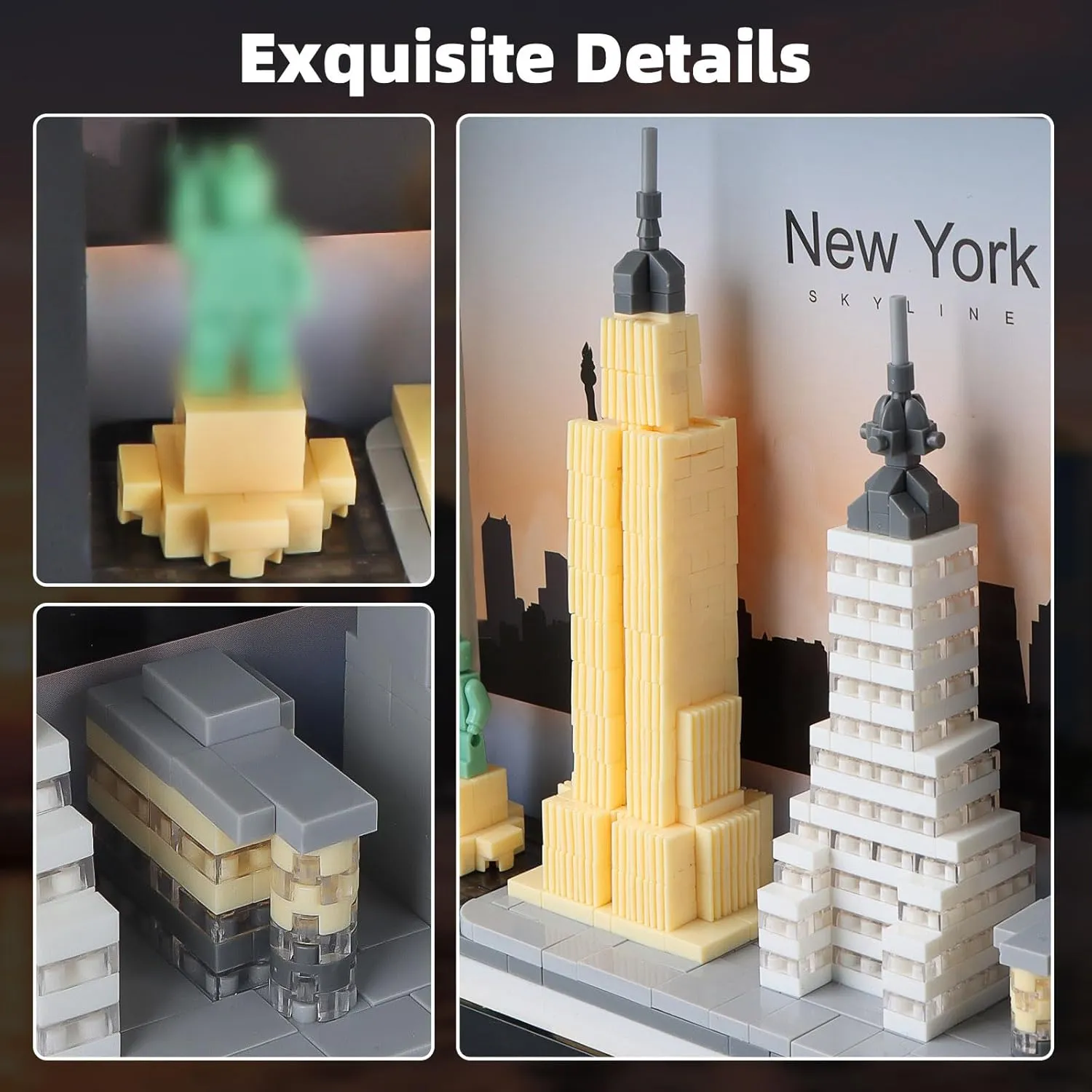 New York City Skyline Micro Block Building Set, World Famous Architecture Model 3D Wall Art Home Office Décor, Landmarks Collectible Model Kit Toy Gift for Adults Kids 12  (759PCS)
