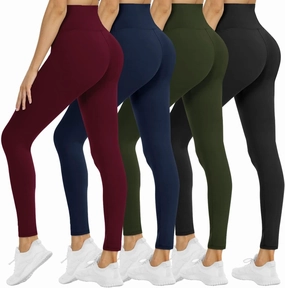 NexiEpoch 4 Pack Leggings for Women - High Waisted Tummy Control Soft Black Capri Yoga Pants with Pockets for Workout