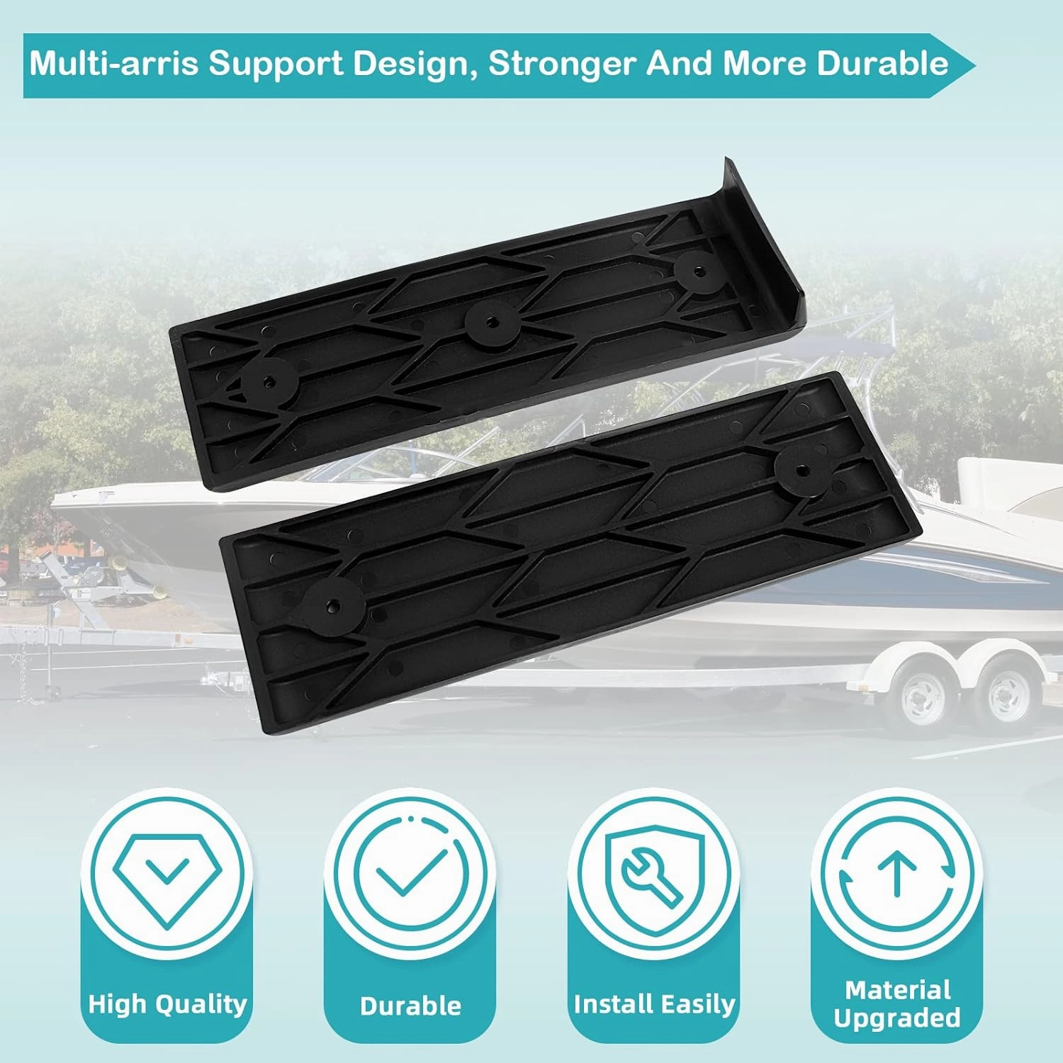 NOVINO Boat Trailer Bunk Slide Pads and Enders for Easier Launching & Loading, 3" x 10" Boat Trailer Bunk Slicks