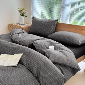 NSNLGSGC Gray Plaid Duvet Cover Set King,Charcoal Grid Simple Geometric Square Pattern Comforter Cover,Soft Washed Microfiber Bedding Cover (3PCS,King)