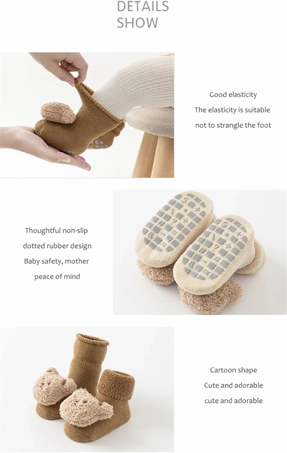NXITK 4 Pieces Baby Socks Newborn Slippers Cute Bear Cotton Soft Winter