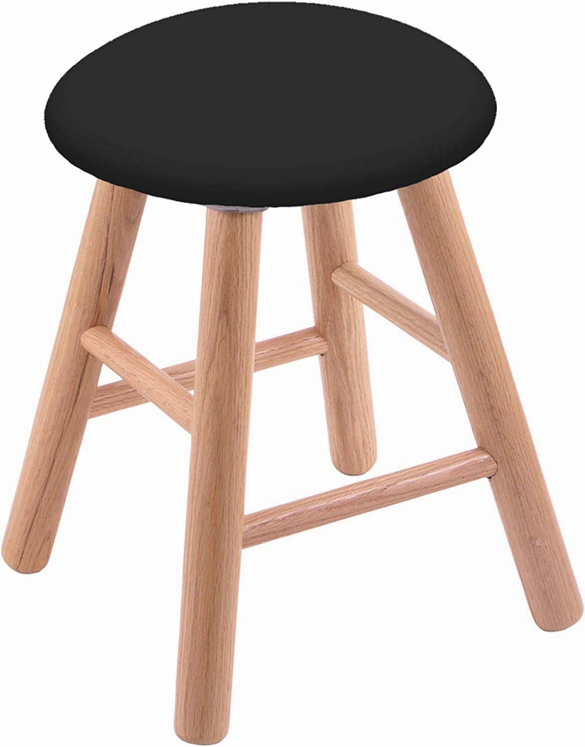 Oak Vanity Stool in Natural Finish with Black Vinyl Seat