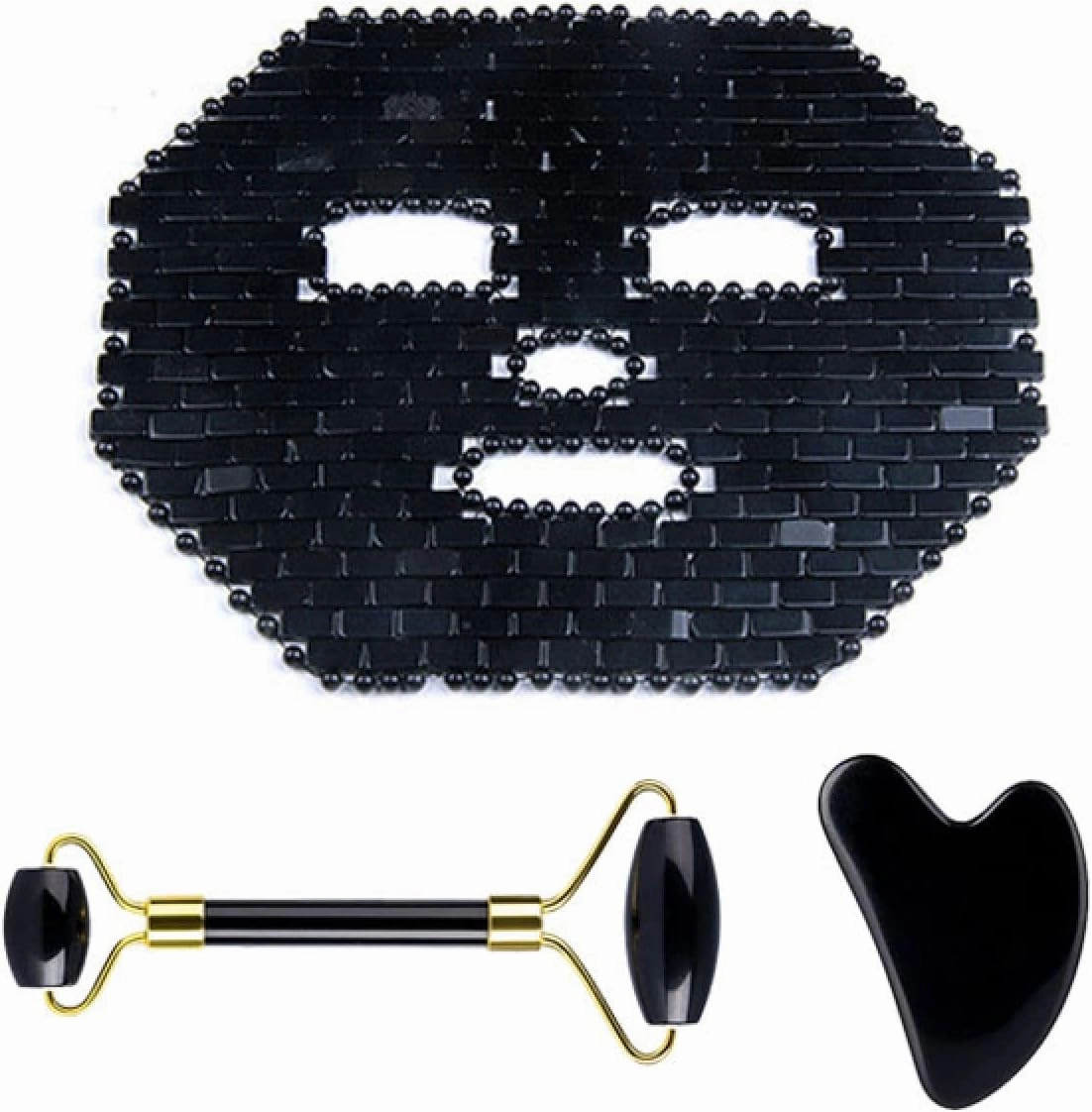 Obsidian Jade Facial Mask Gouache Scraper Roller Massager Set Natural Stone Guasha Cold Jade Mask Beauty Tool,Type 11