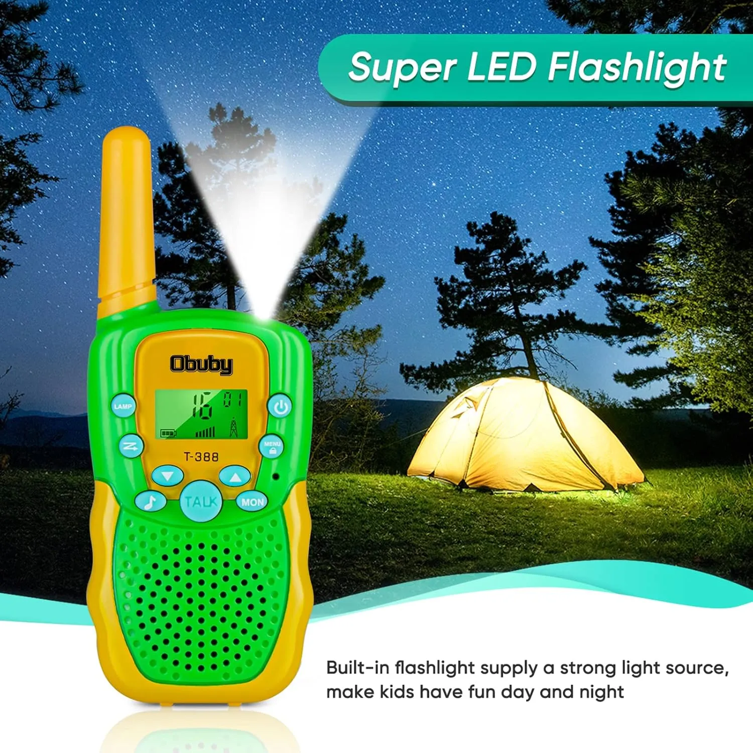 Obuby Toys for 3-12 Year Old Boys， Walkie Talkies for Kids 22 Channels 2 Way Radio Gifts Toys with Backlit LCD Flashlight 3 KMs Range Gift Toys for Age 3 up Boy and Girls to Outside , Hiking, Camping