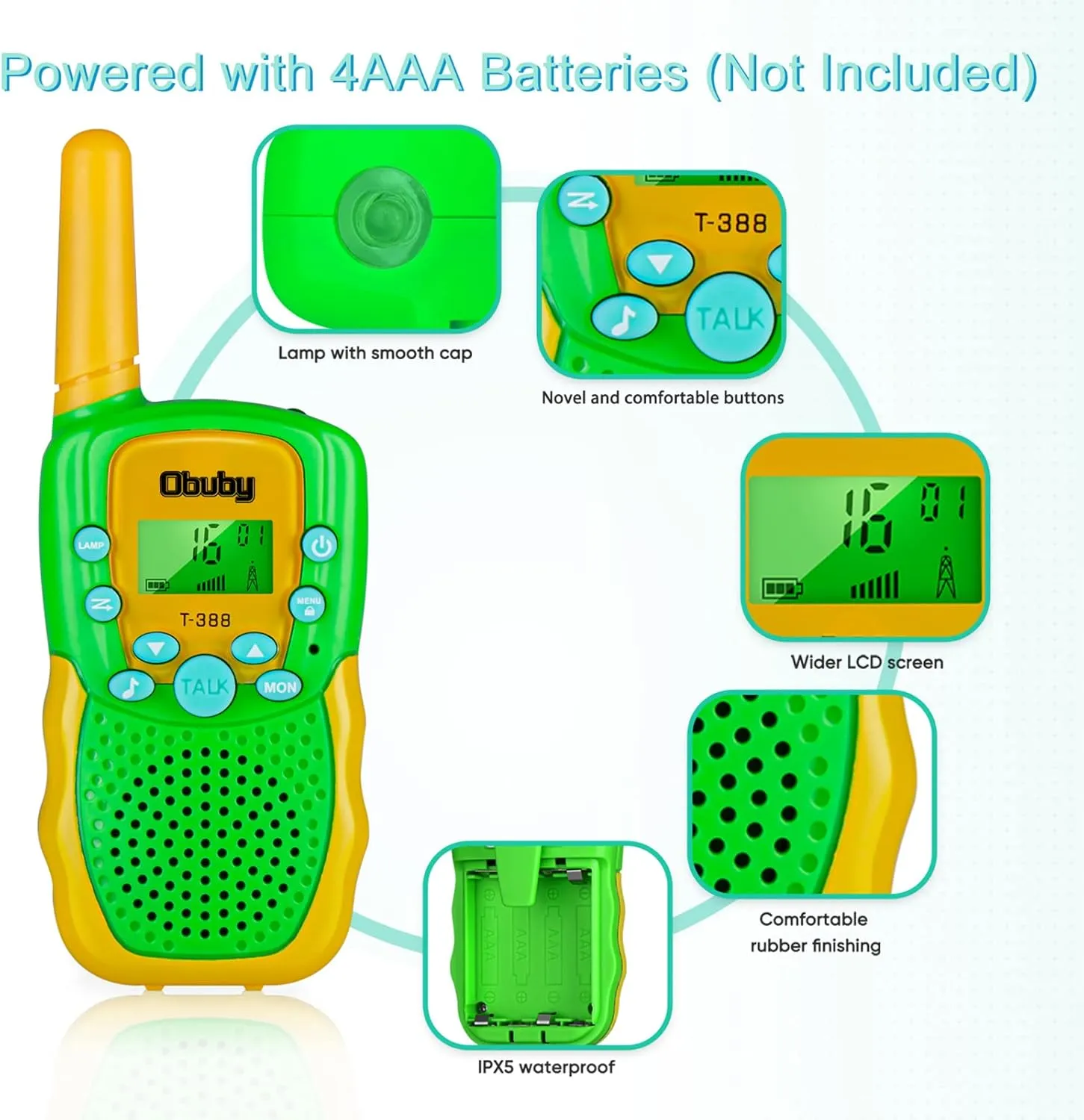 Obuby Toys for 3-12 Year Old Boys， Walkie Talkies for Kids 22 Channels 2 Way Radio Gifts Toys with Backlit LCD Flashlight 3 KMs Range Gift Toys for Age 3 up Boy and Girls to Outside , Hiking, Camping