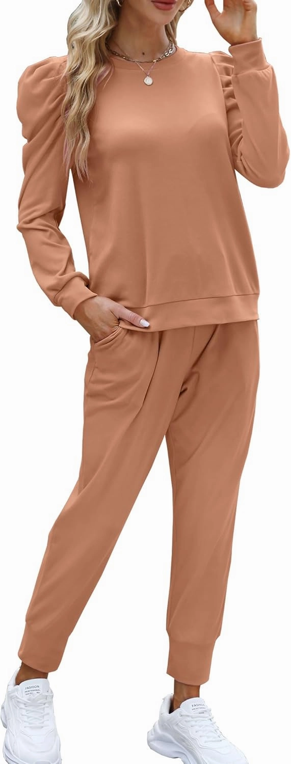 Onedreamer Sweatsuits for Women 2 Piece Outfits Puff Long Sleeve Crewneck Pullover Sweatshirt Jogger Lounge Sets