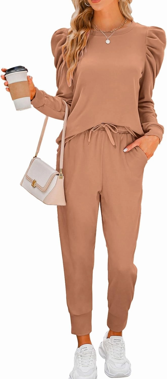 Onedreamer Sweatsuits for Women 2 Piece Outfits Puff Long Sleeve Crewneck Pullover Sweatshirt Jogger Lounge Sets
